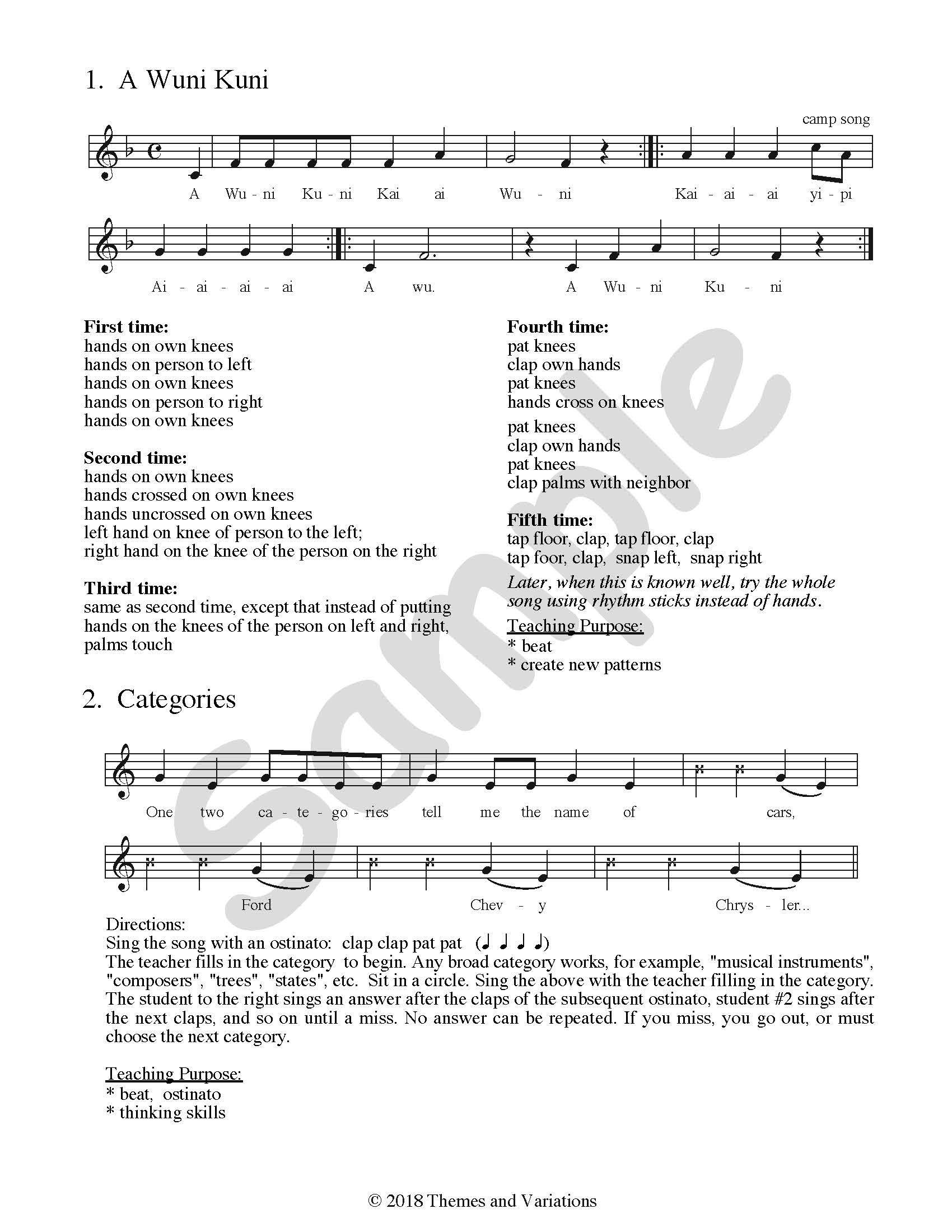 Action Songs Children Love Volume 3 Book A Wuni Kuni and Concentration