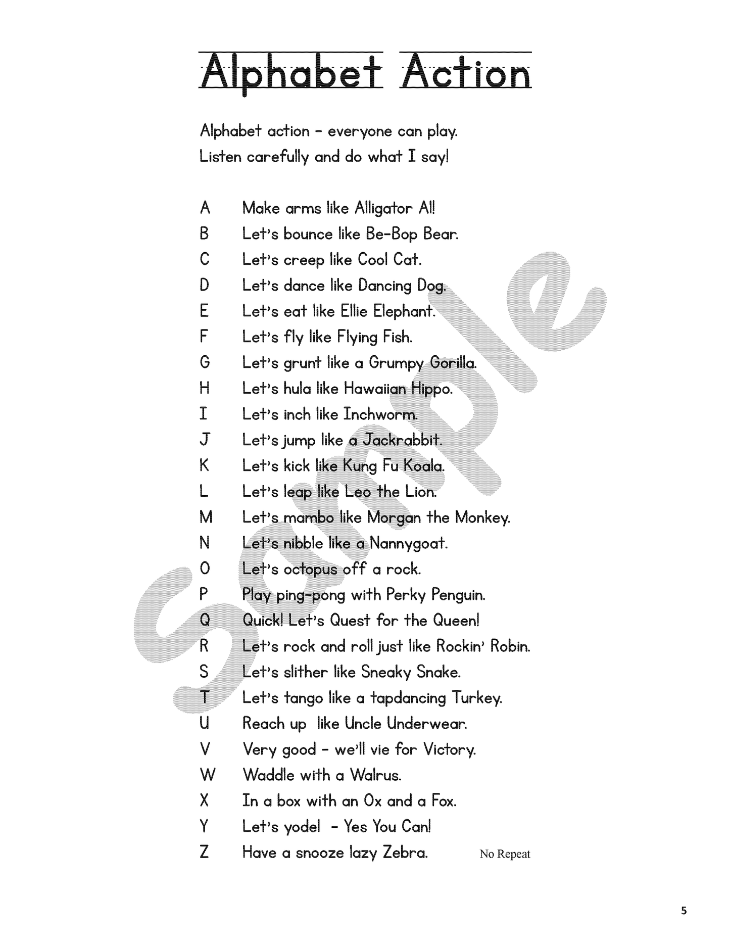 Alphabet Action Songs Teacher's Guide