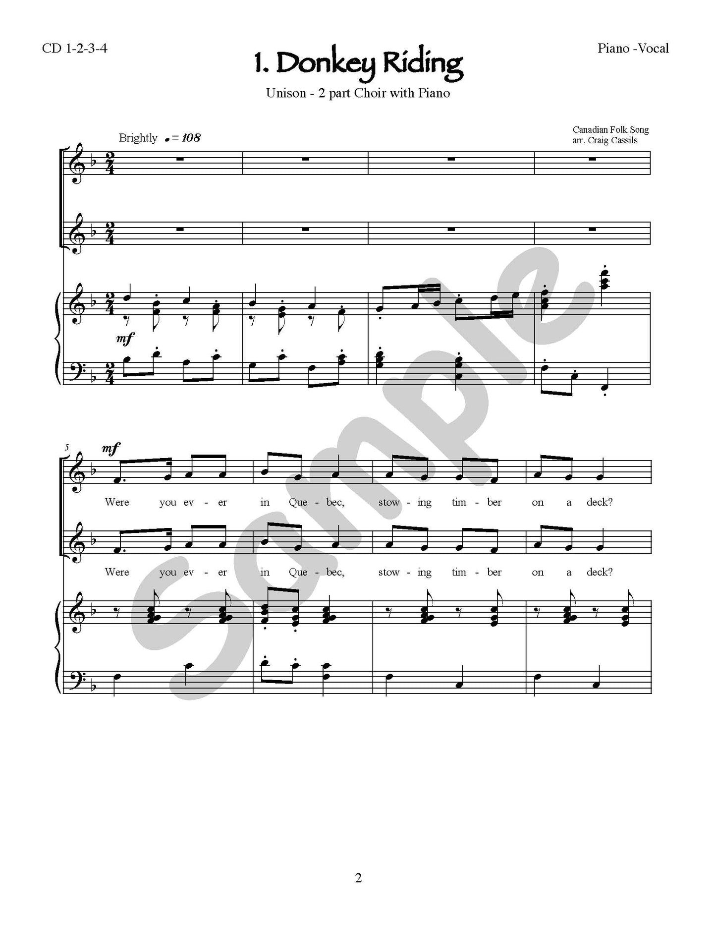 Canadian Folk Songs for Young Voices Volume 2 - SA
