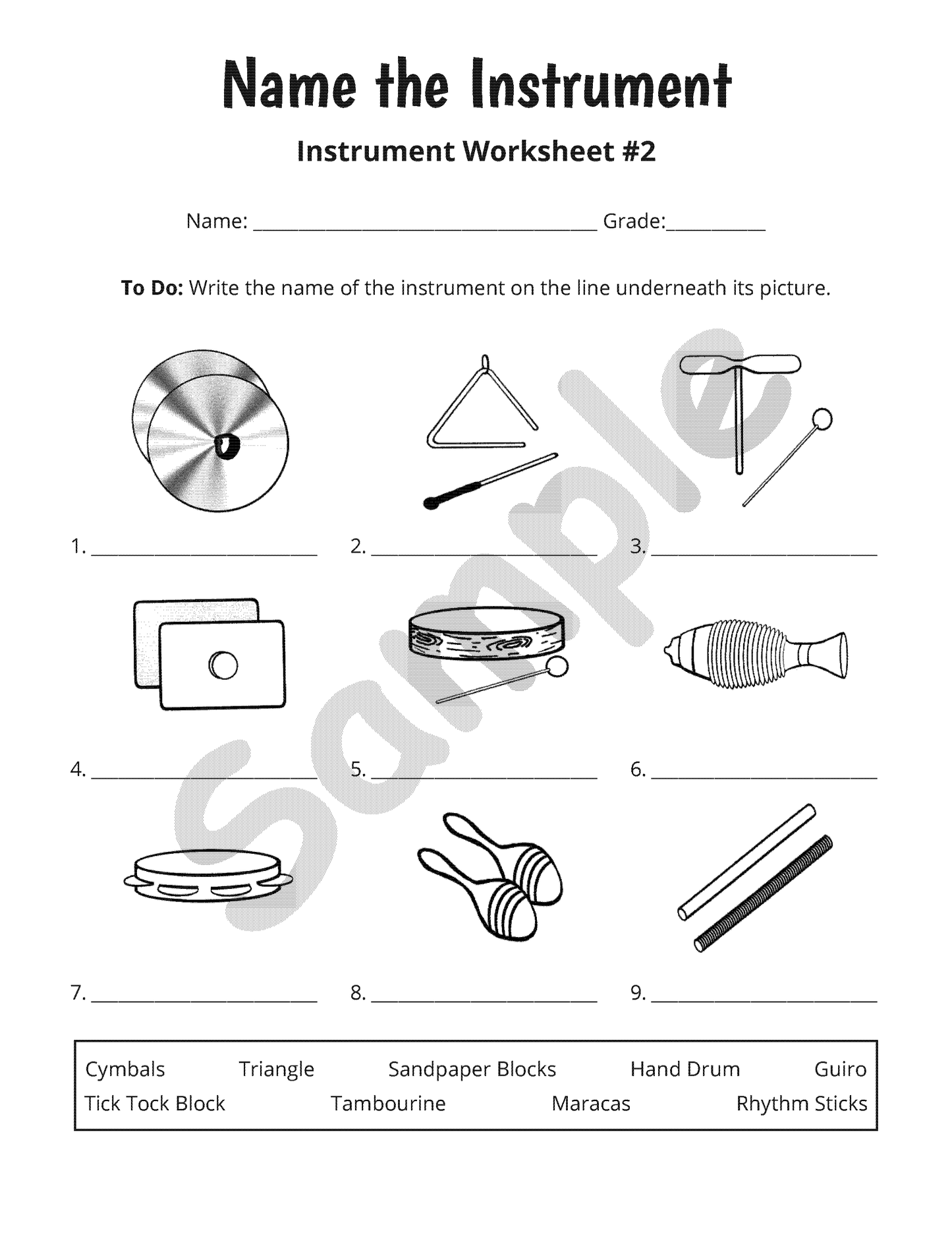Classroom Instrument Bingo