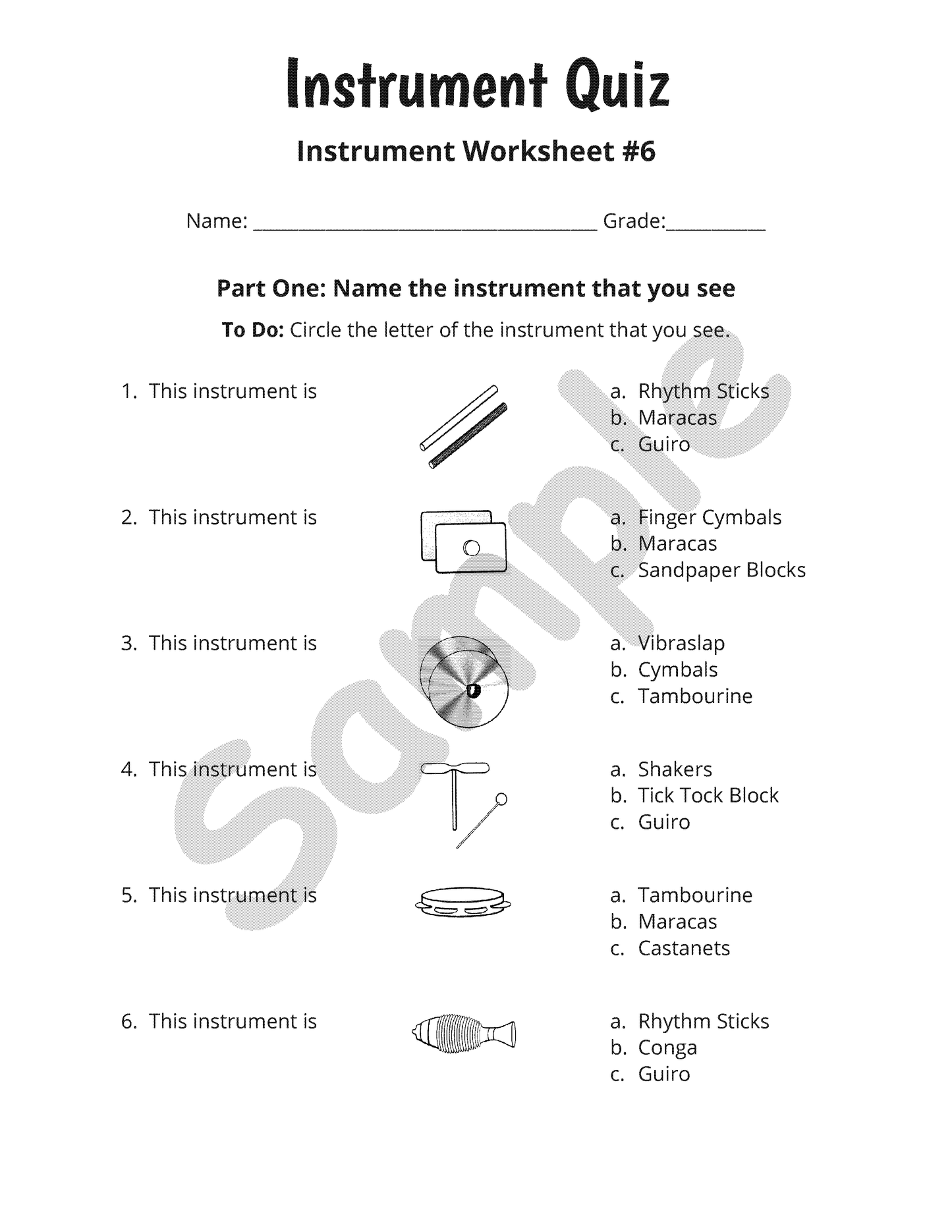 Classroom Instrument Bingo