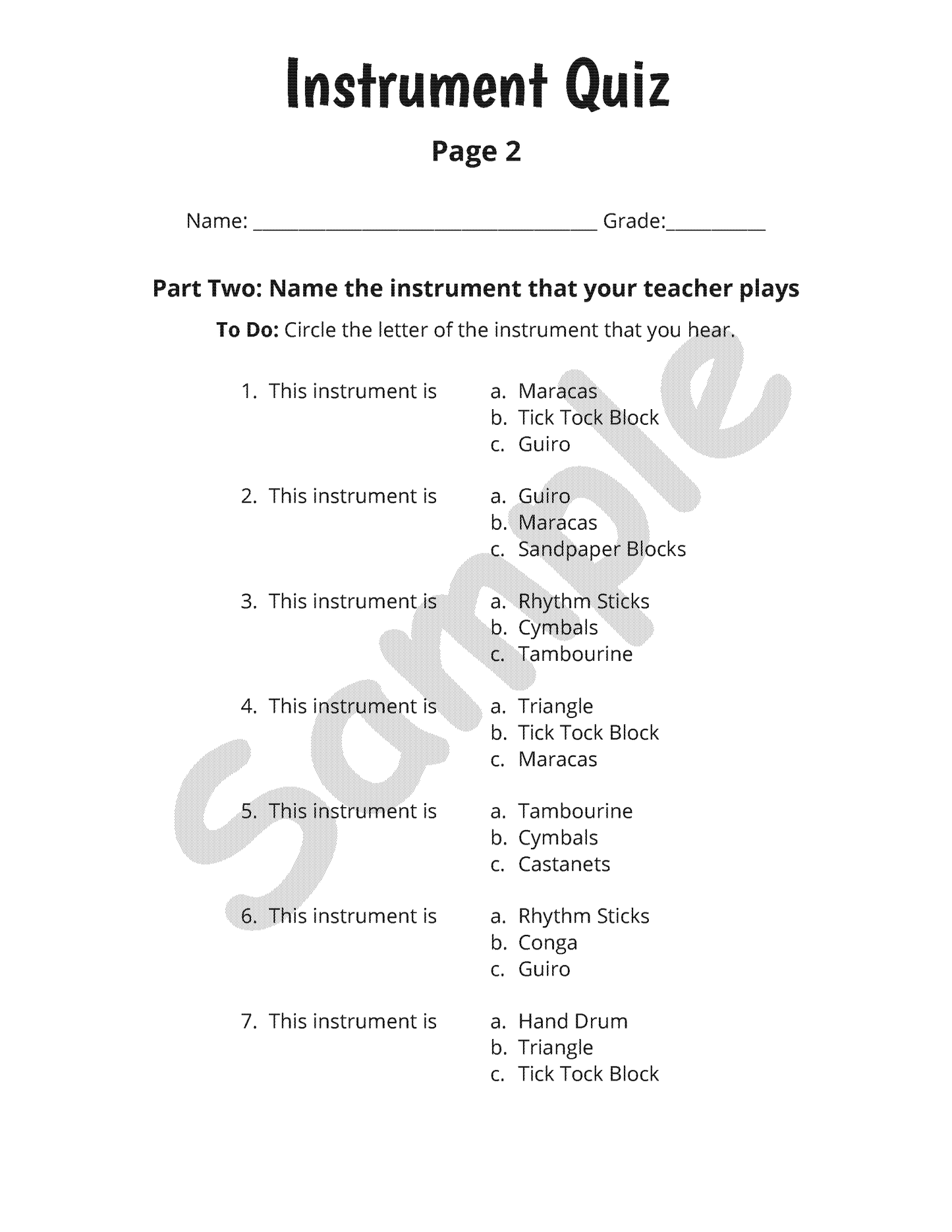 Classroom Instrument Bingo