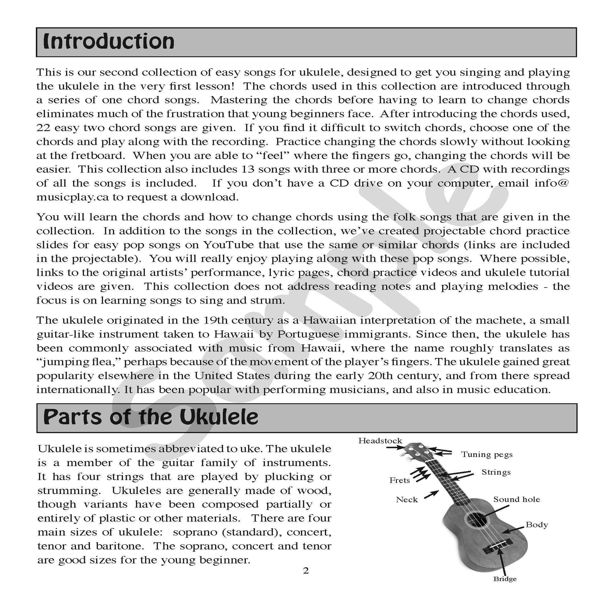 Sample page: The introduction to More Easy Ukulele Songs Student Book