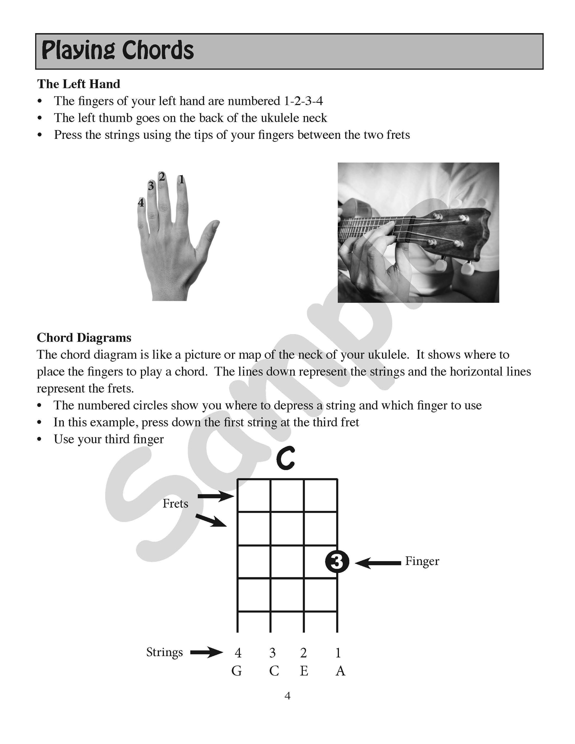 Sample page: A guide to playing ukulele chords