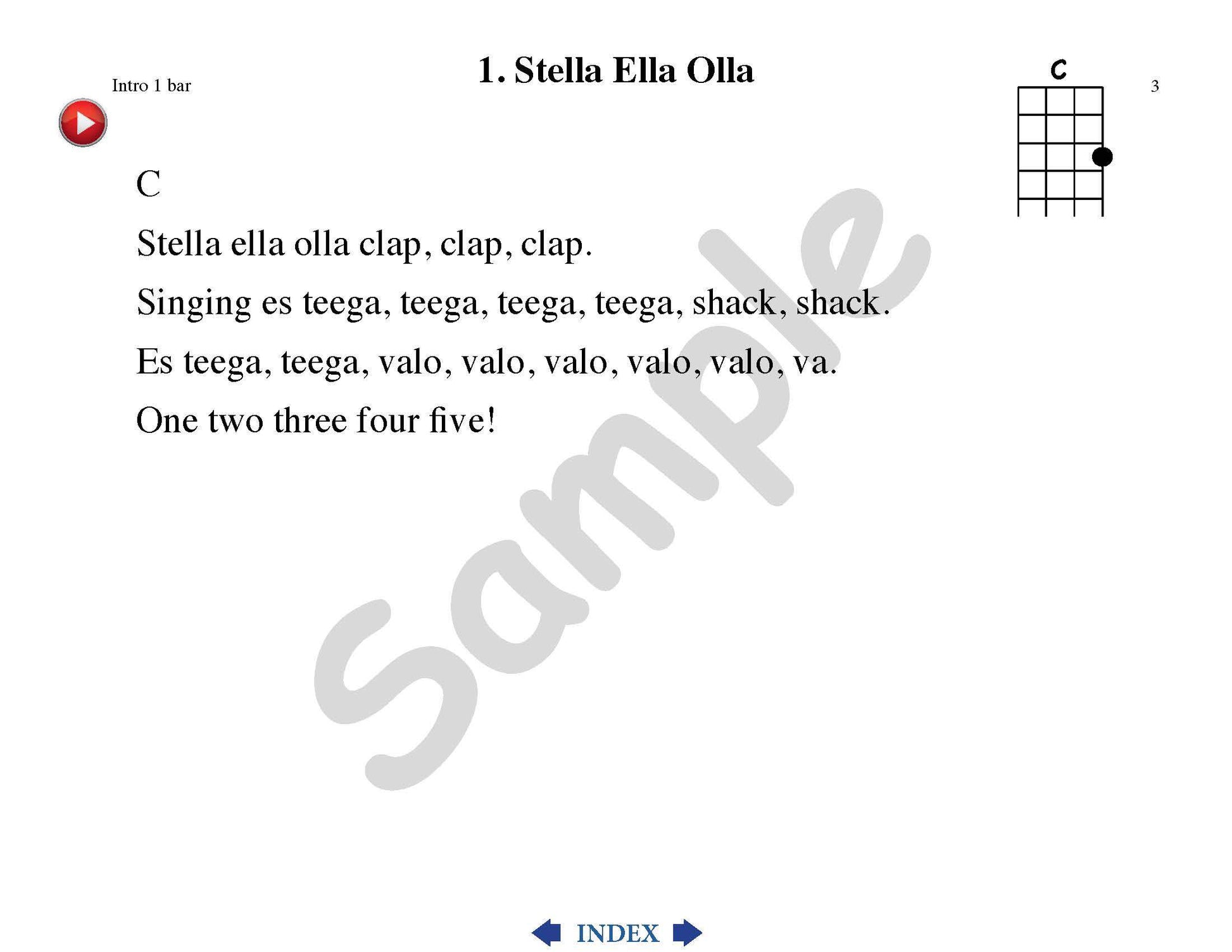 Sample slide: The lyrics and tabs for "Stella Ella Olla"