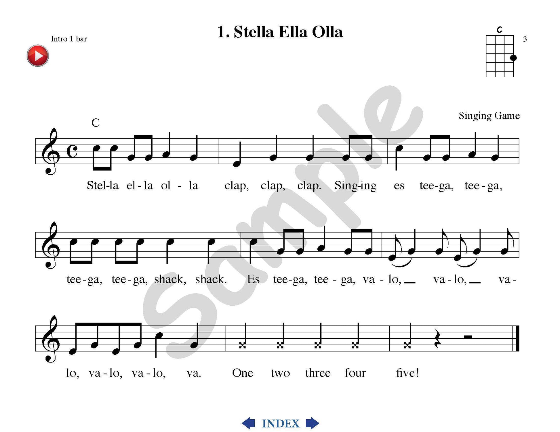Sample slide: The sheet music and lyrics for "Stella Ella Olla"