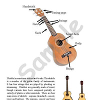Sample page: A picture labeling the parts of a ukulele