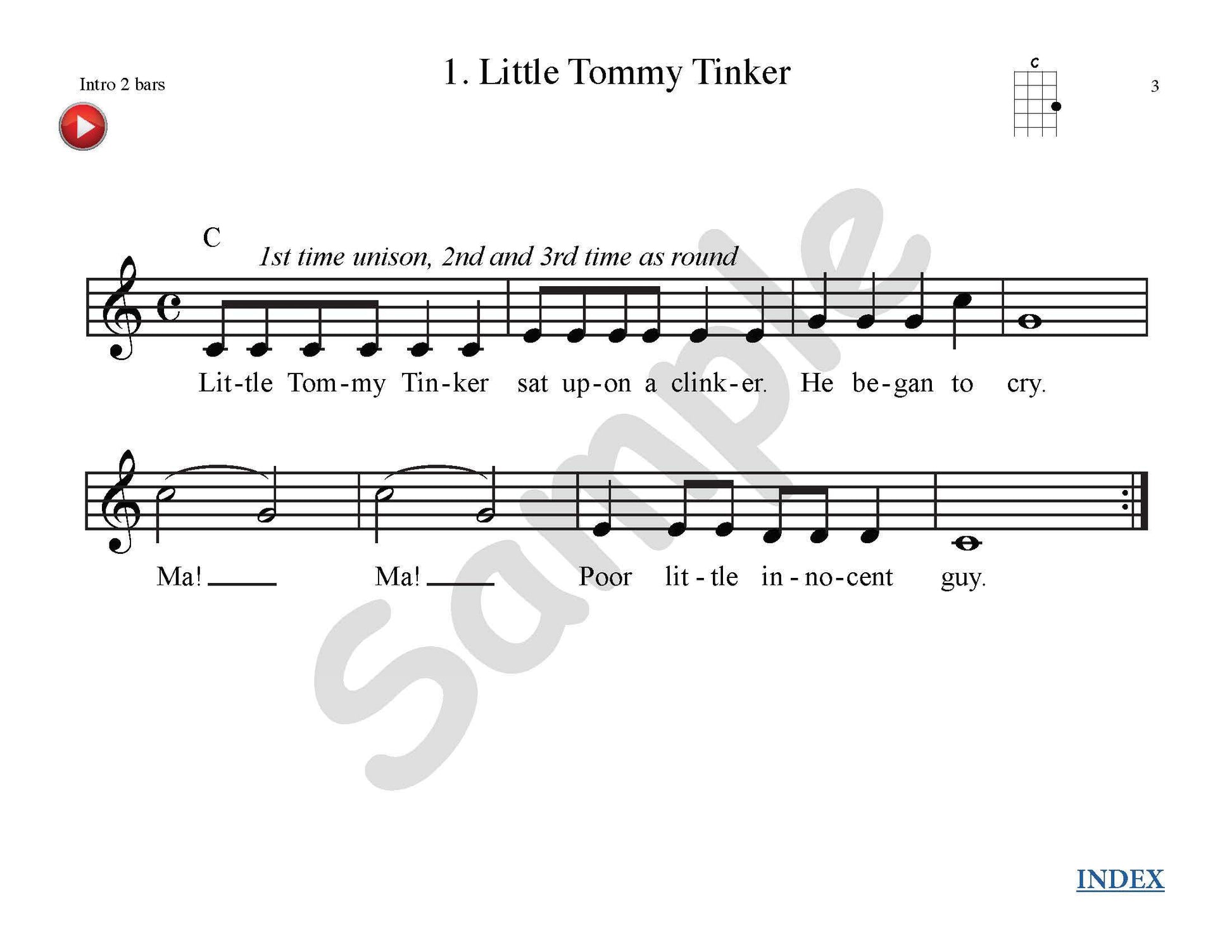 Sample slide: Sheet music and lyrics for "Little Tommy Tinker"