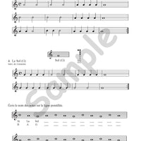 Sample page: The sheet music for two songs in J’apprends la flûte a bec/CD 1