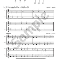 Sample page: The first song in J’apprends la flûte a bec/CD 2
