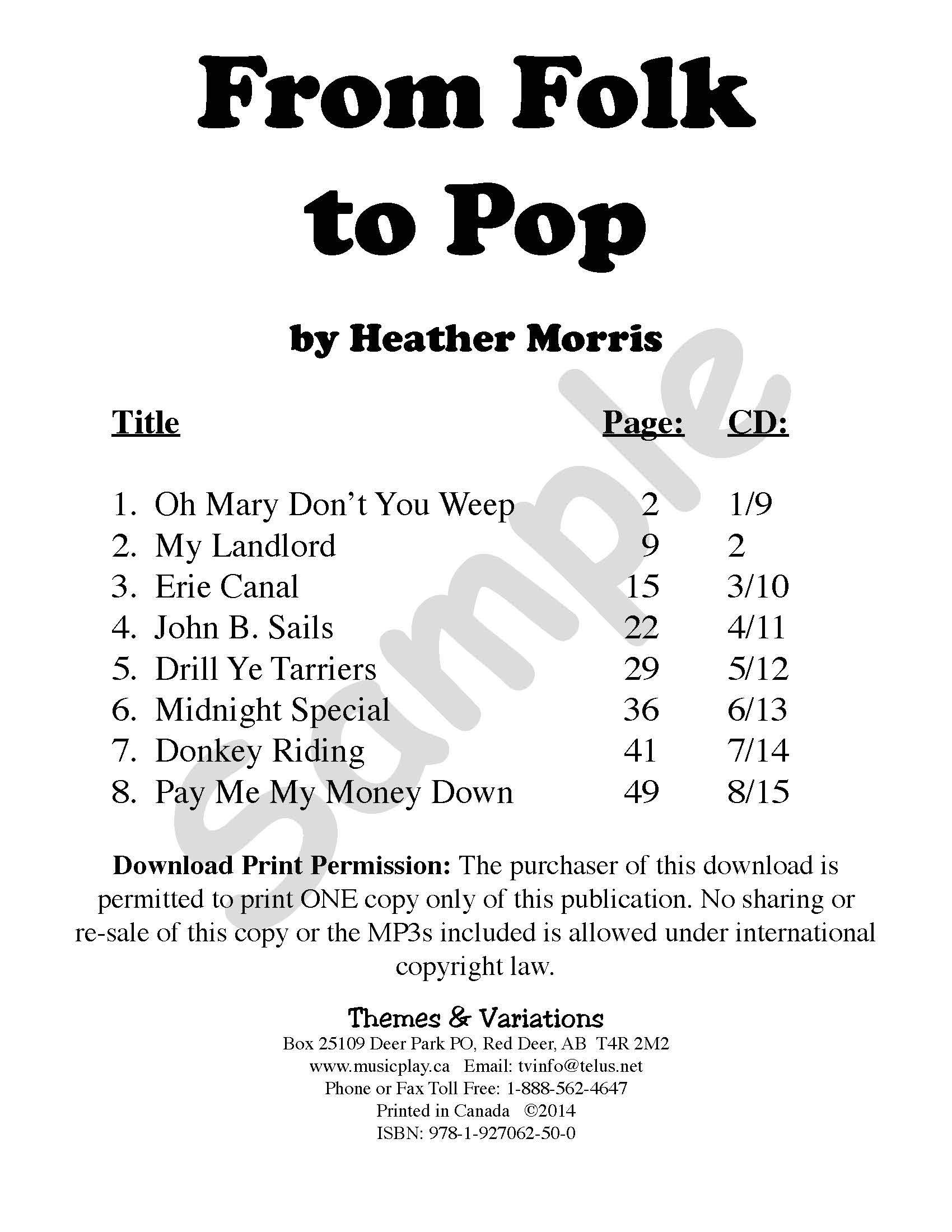 From Folk to Pop Book Index Sample Page