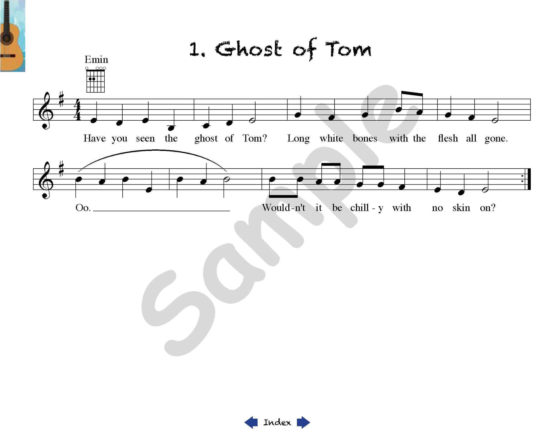 Sample slide: The sheet music and lyrics for "Ghost of Tom"