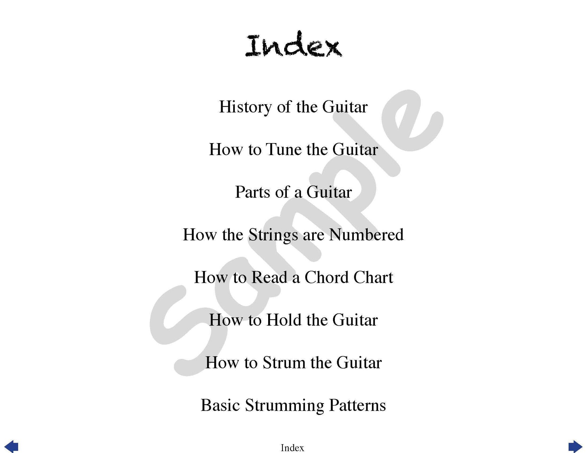 Sample slide: The index for History of the Guitar