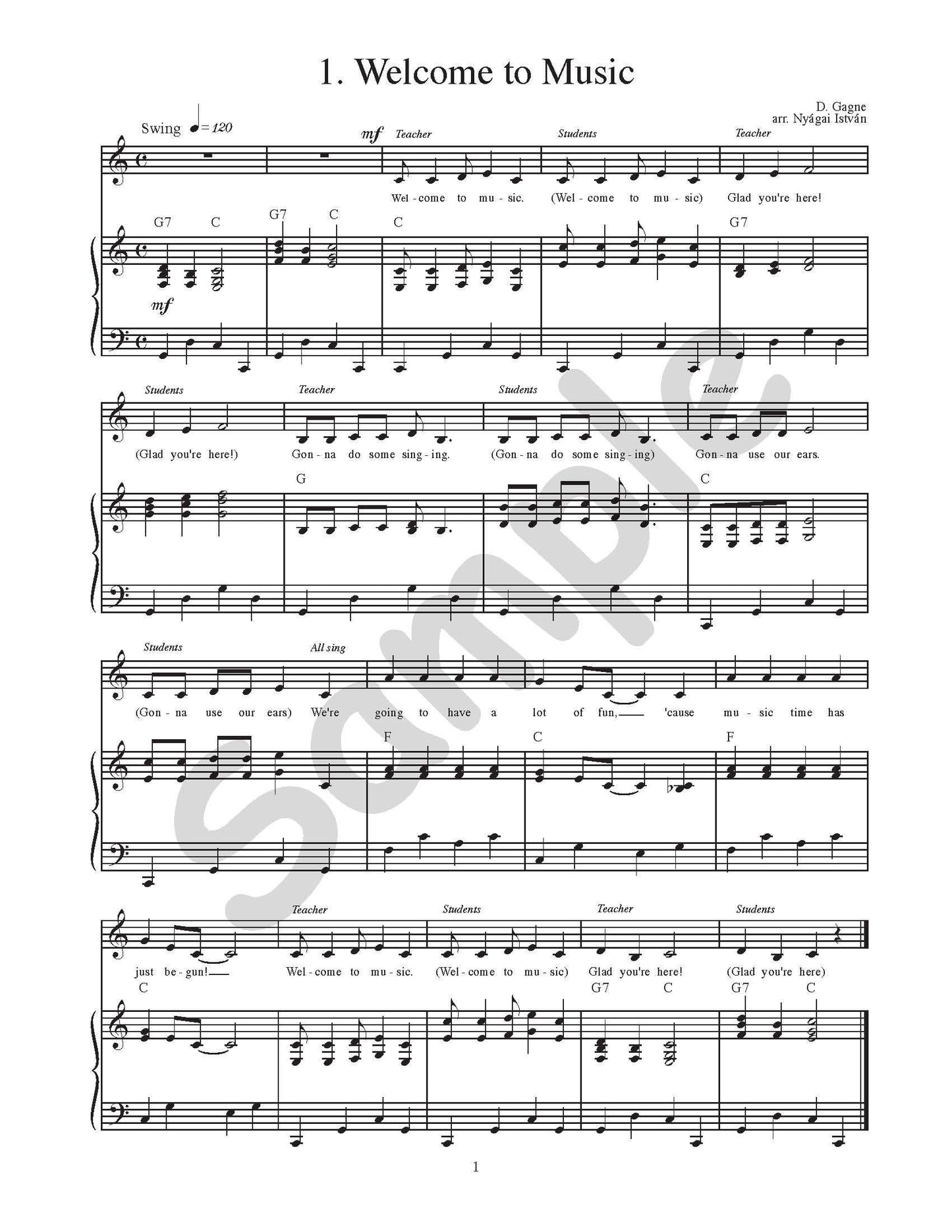 Sample page: Sheet music and lyrics for "Welcome to Music"