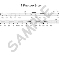 Sample slide: Sheet music for "Play and Stop"