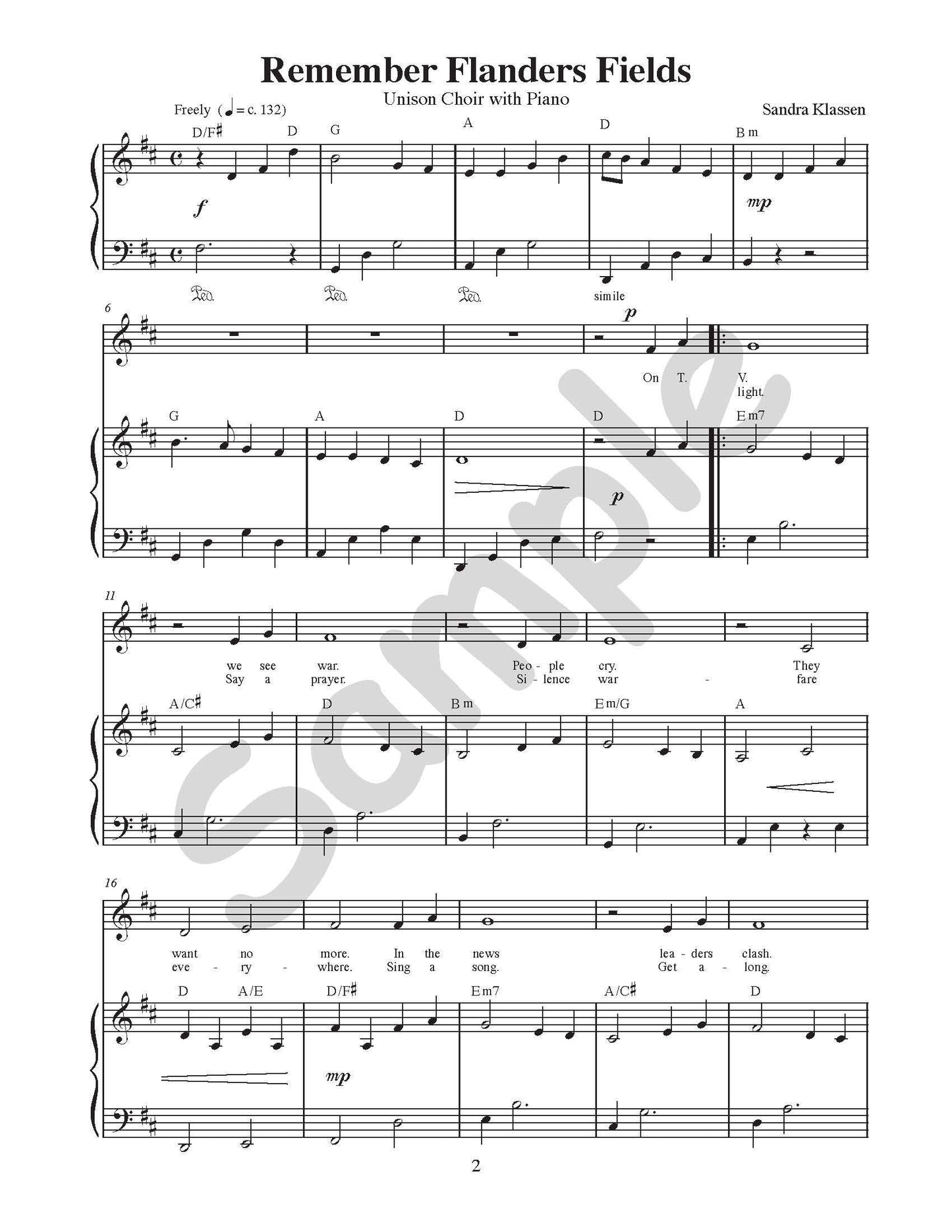 Remember Flanders Fields Single Song Kit Download