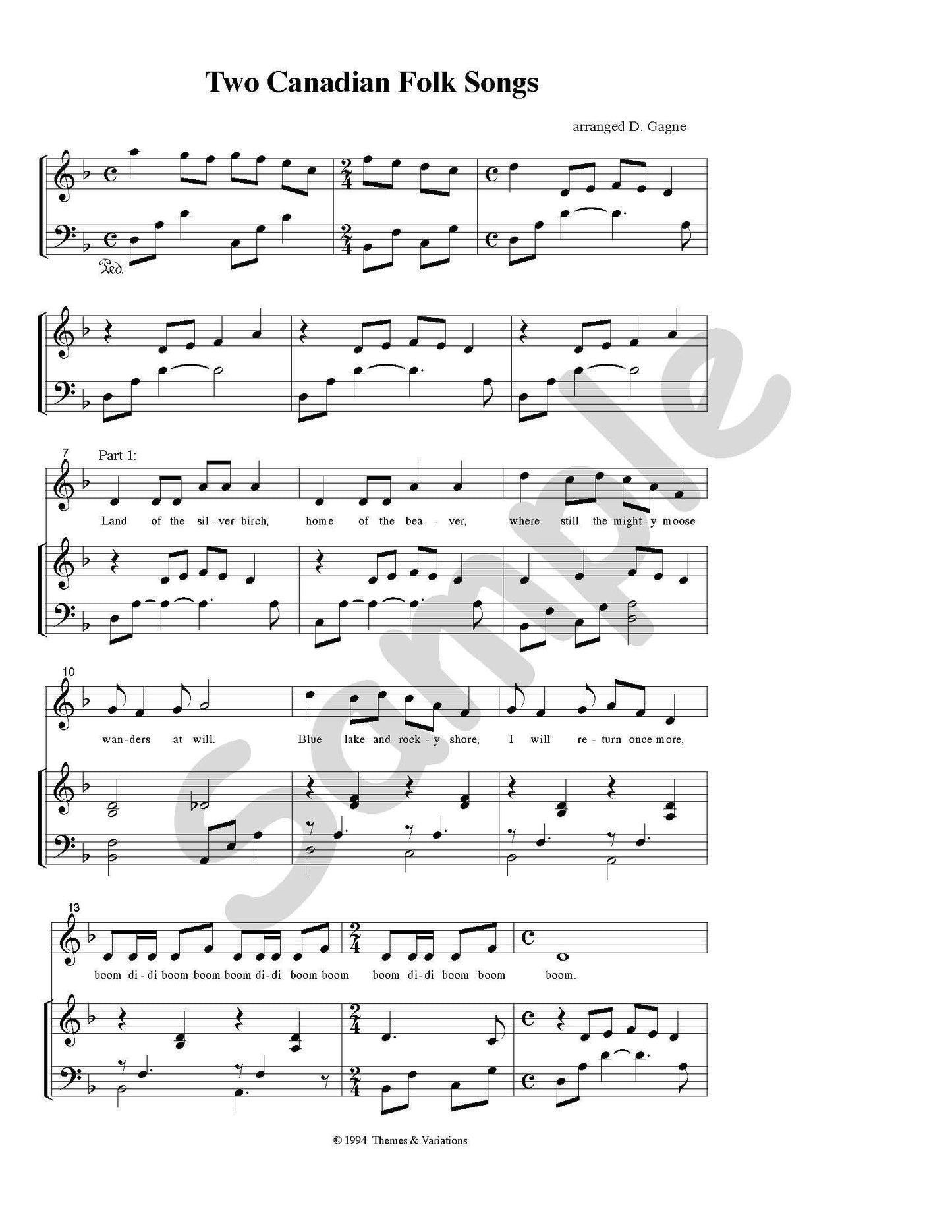 Two Canadian Folk Songs Single Song Kit Download