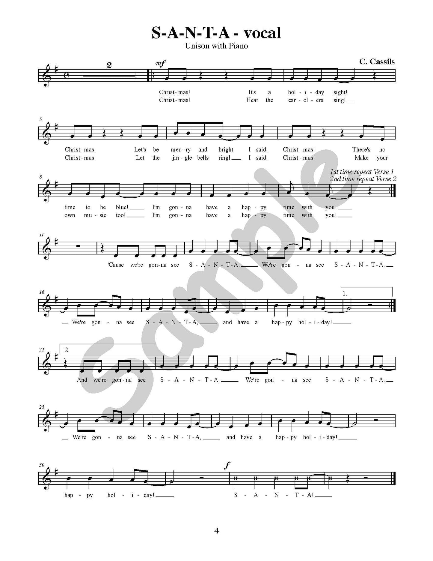 S-A-N-T-A Single Song Kit Download