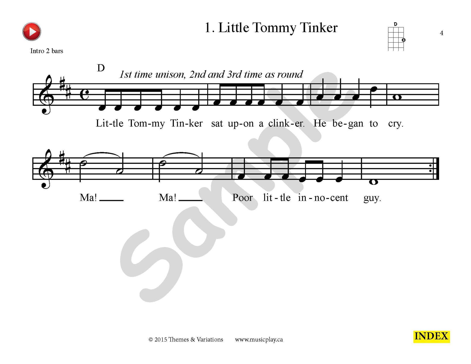 Sample slide: The sheet music and lyrics for "Little Tommy Tinker"