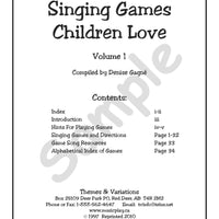 Sample page: The table of contents for Singing Games Children Love