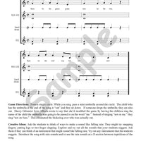 Sample page: Sheet music and game direction for song #18, "Rain On The Green Green Grass"
