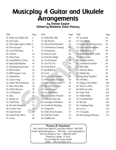 Sample page: The table of contents for Musicplay Grade 4 Guitar and Ukulele Accompaniment