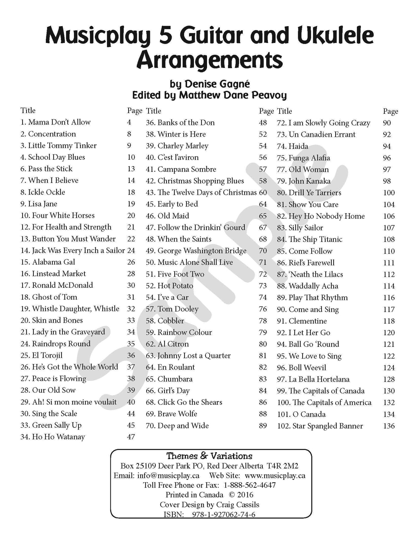 Sample page: The table of contents for Musicplay Grade 5 Guitar and Ukulele Accompaniments