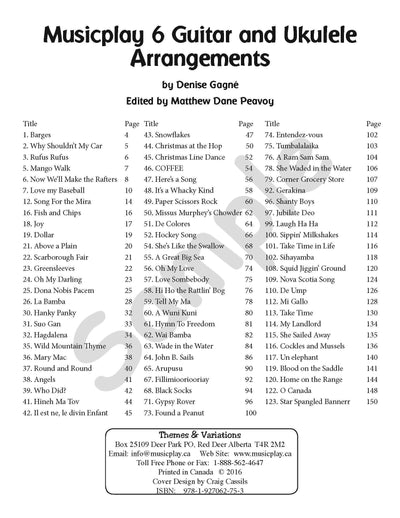 Sample page: The table of contents for Musicplay Middle School Guitar and Ukulele Accompaniments