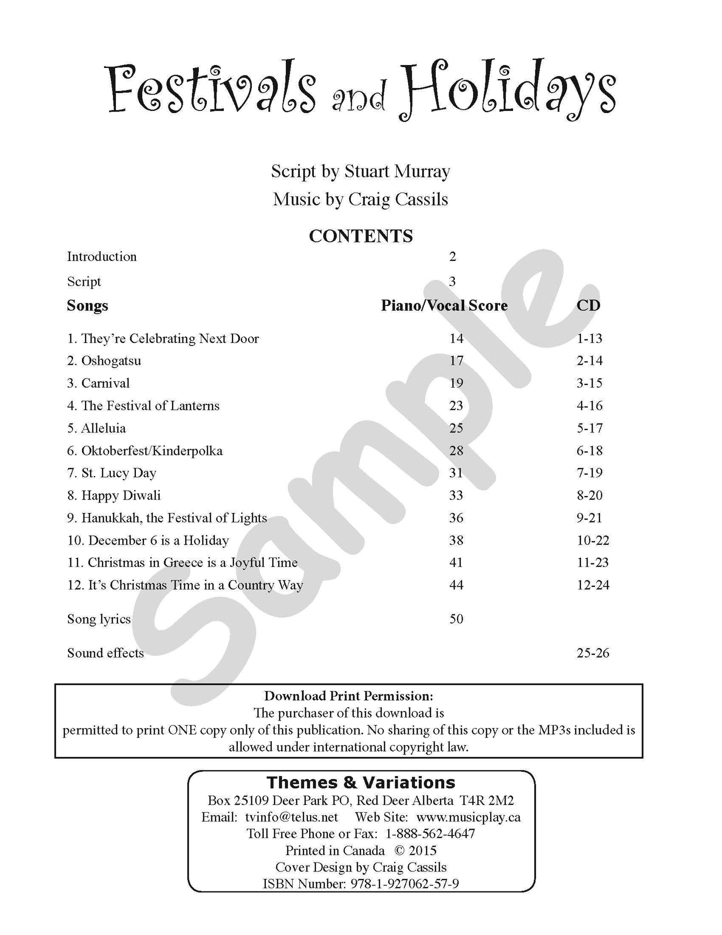 Festivals and Holidays Book Table of Contents