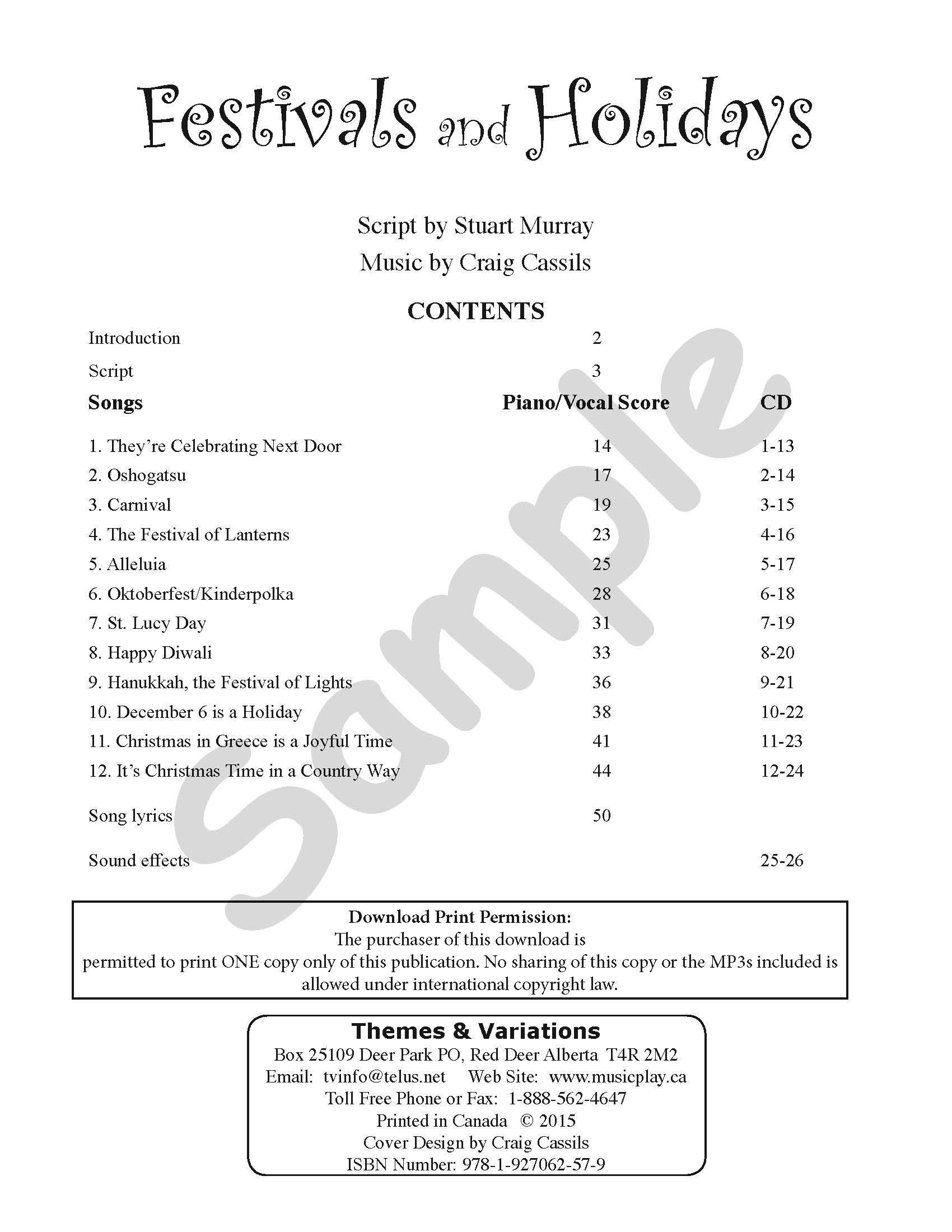 Festivals and Holidays Book Table of Contents