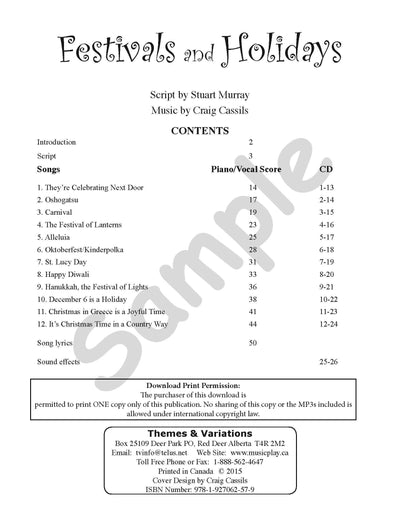 Festivals and Holidays Book Table of Contents