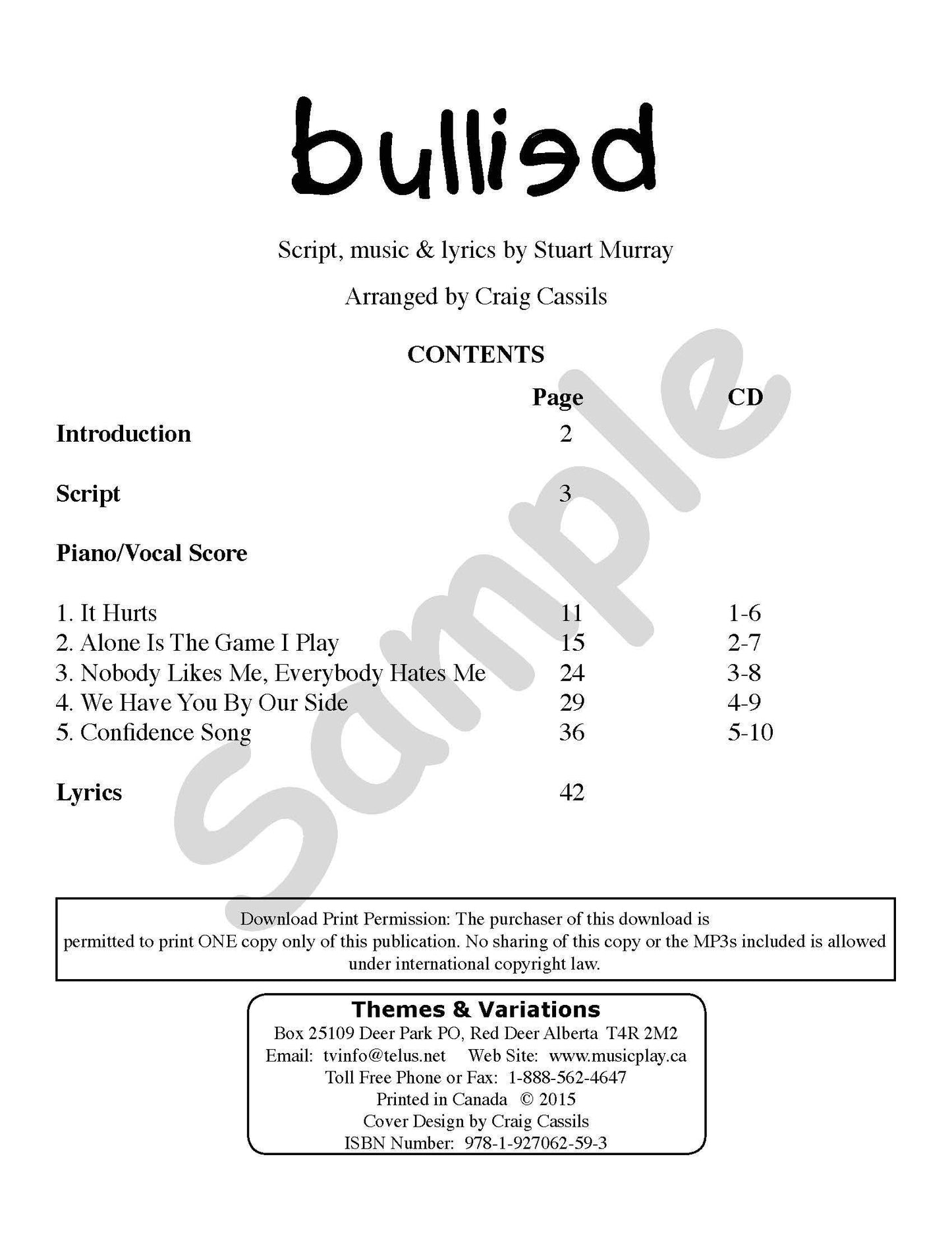 Bullied Index Book Page