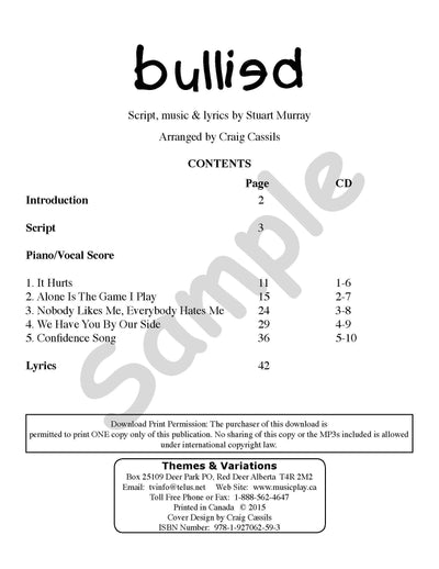 Bullied Index Book Page