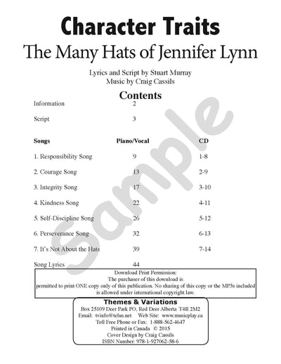 Character Traits Book Table of Contents Example