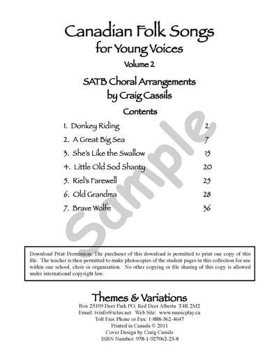 Canadian Folk Songs for Young Voices Volume 2 - SATB