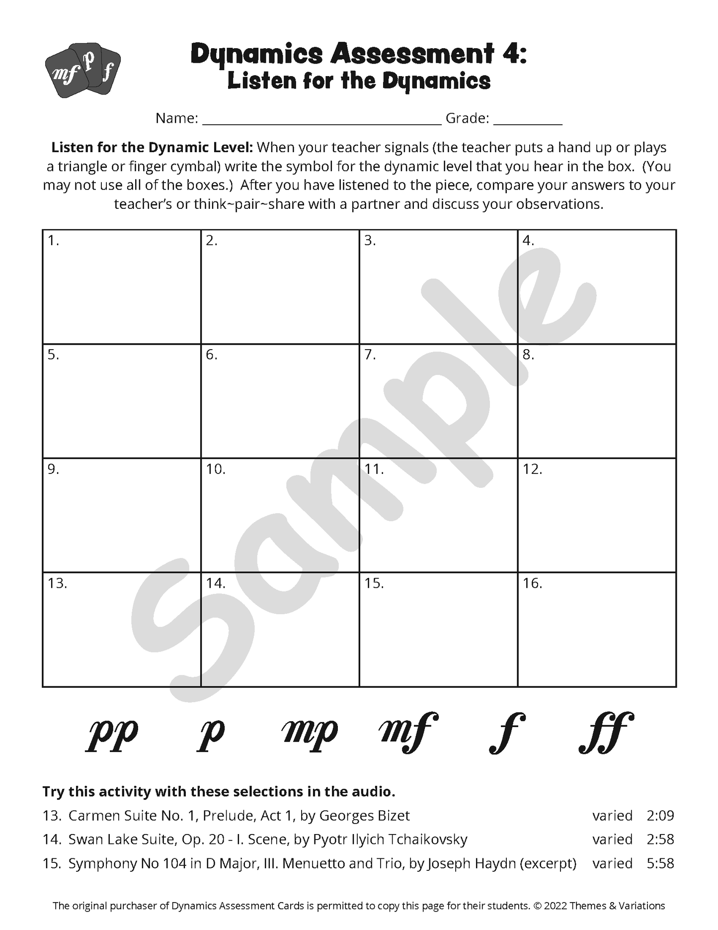 Dynamics Assessment Cards