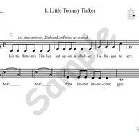 Sample slide: Sheet music and lyrics for "Little Tommy Tinker"
