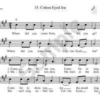 Sample slide: Sheet music and lyrics for "Cotton Eyed Joe"
