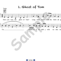 Sample slide: The sheet music and lyrics for "Ghost of Tom"