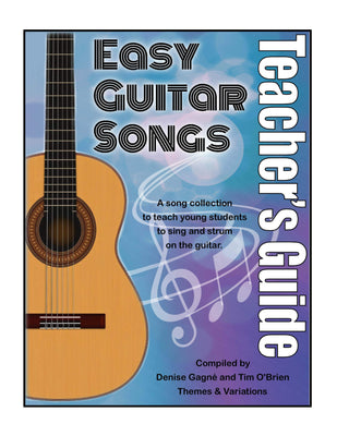 Book Cover: A purple and blue background with a guitar on the left side and music notes behind. Teacher's Guide is written vertically on the right
