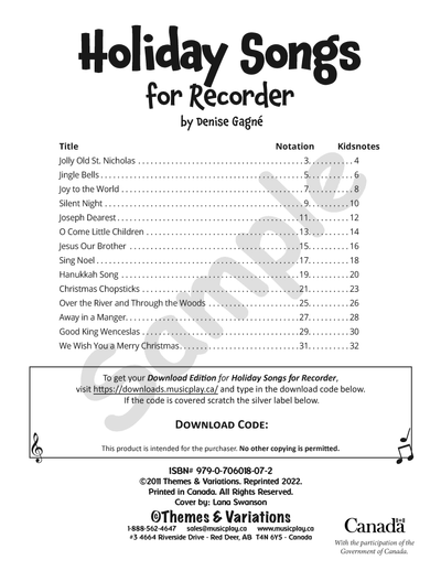 Holiday Songs for Recorder