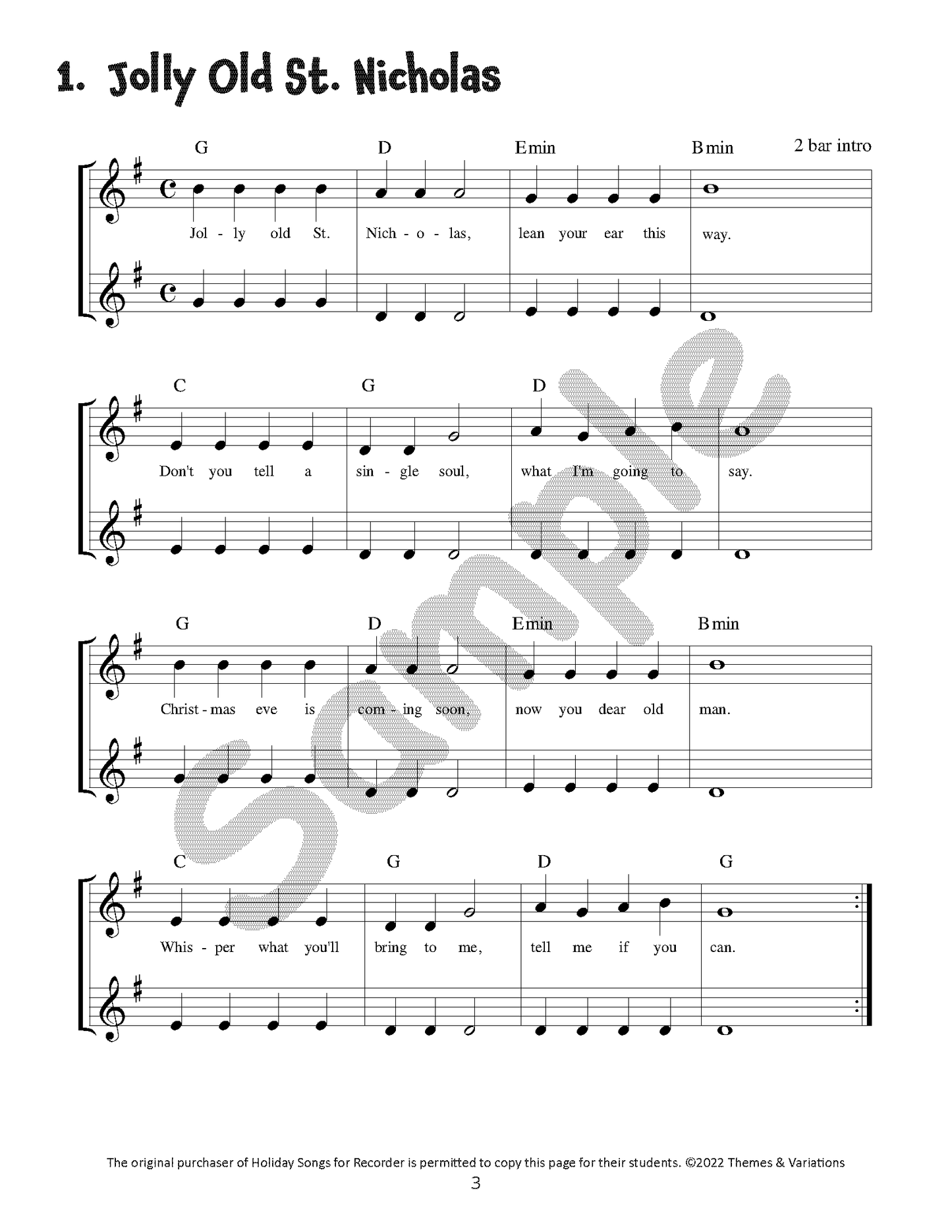 Holiday Songs for Recorder