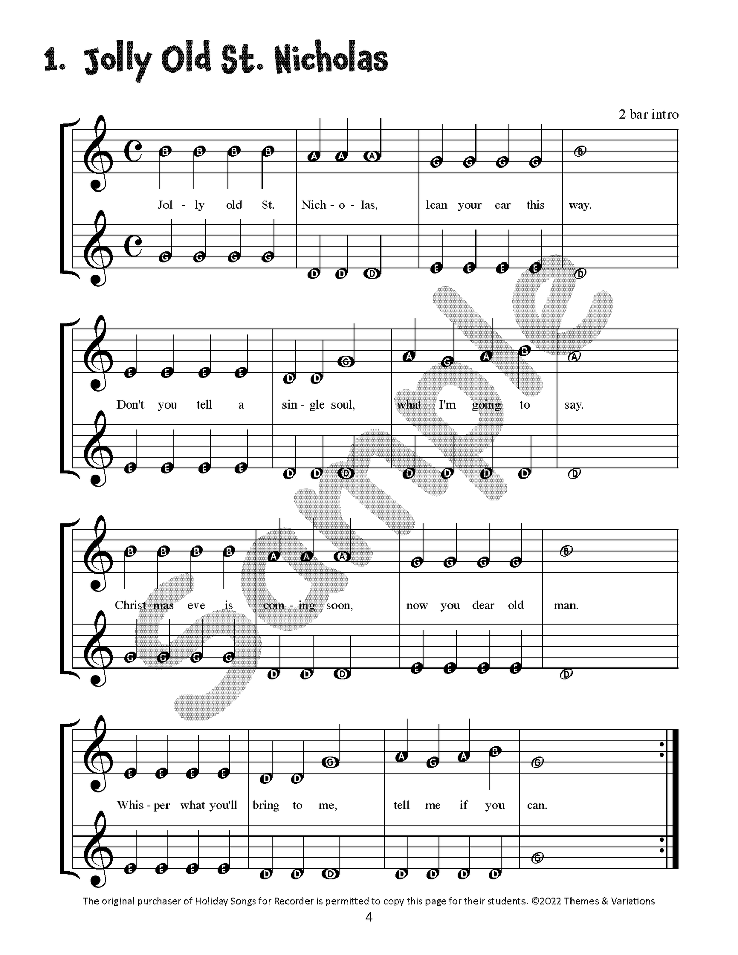 Holiday Songs for Recorder