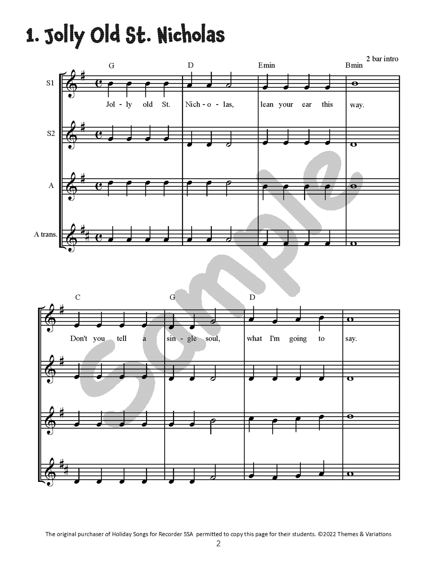 Holiday Songs for Recorder