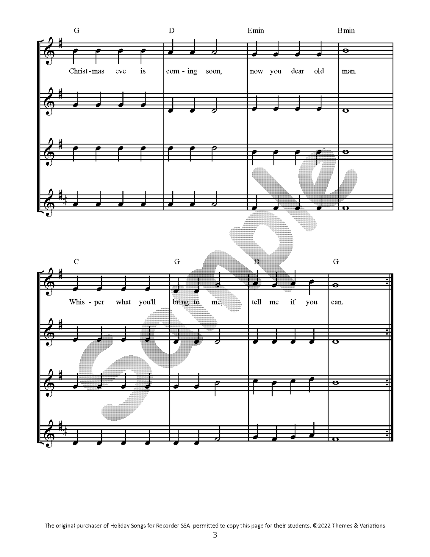 Holiday Songs for Recorder
