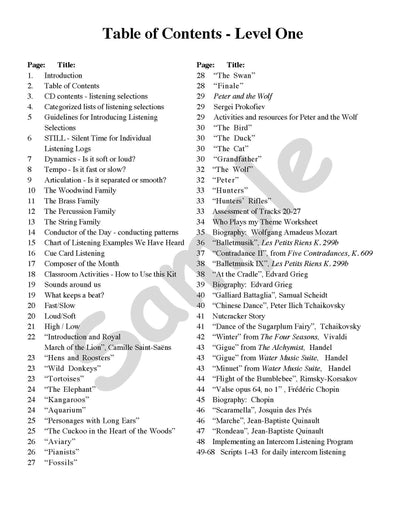Sample page: The table of contents for Listening Resource Kit 1