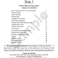 Sample page: The table of contents for Making Music Fun for the Little Ones
