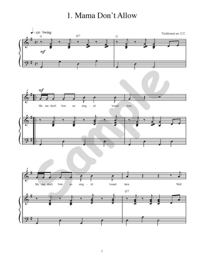 Sample page: Sheet music and lyrics for "Mama Don't Allow"