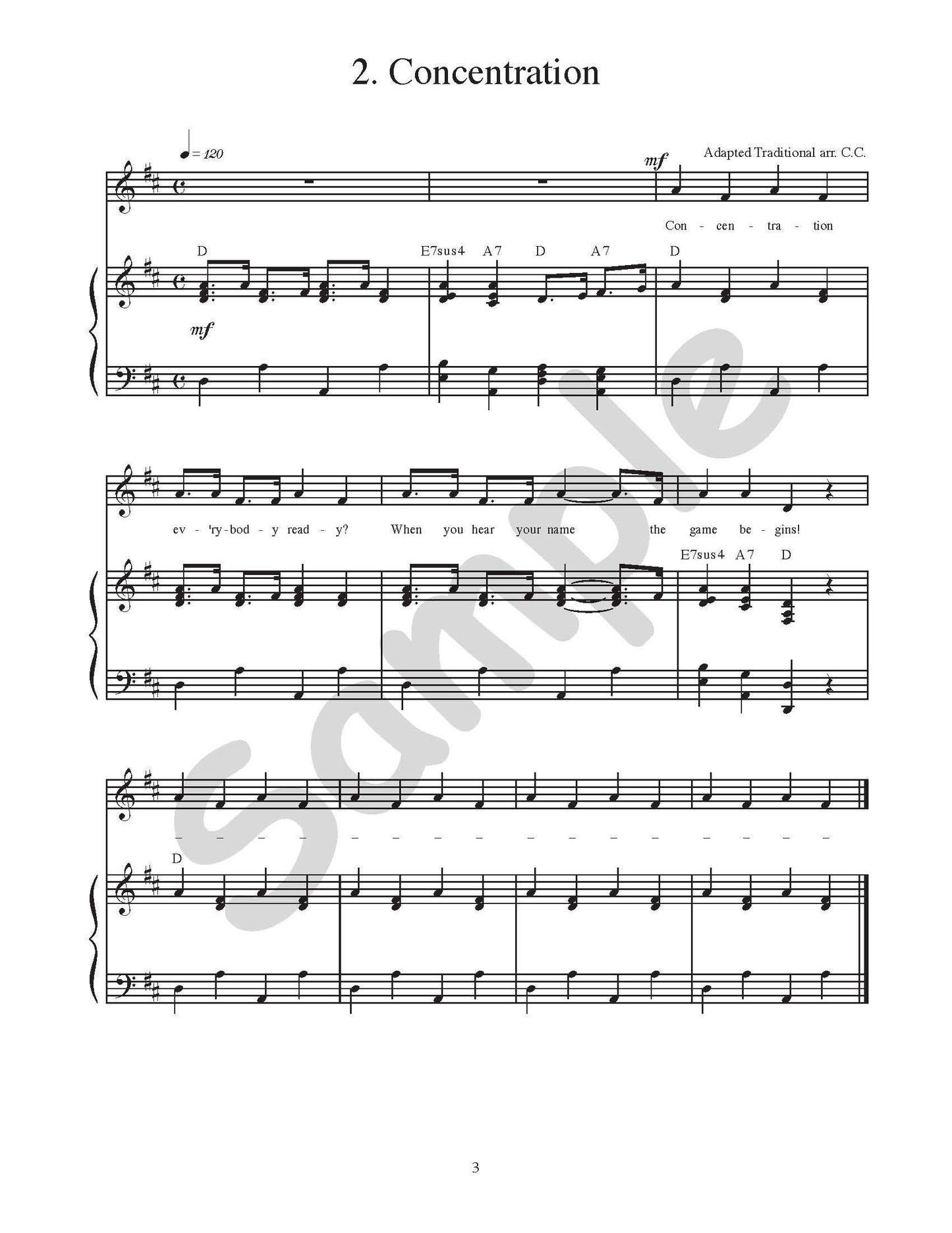 Sample page: Sheet music and lyrics for "Concentration"
