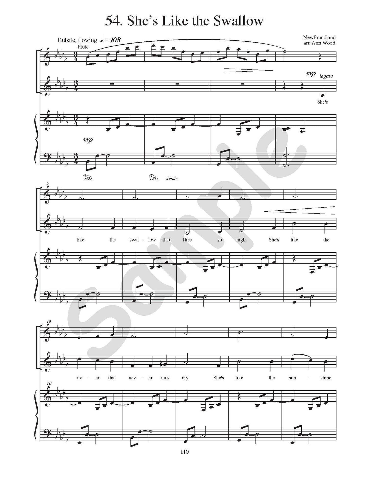 Sample page: Sheet music and lyrics for "She's Like the Swallow"